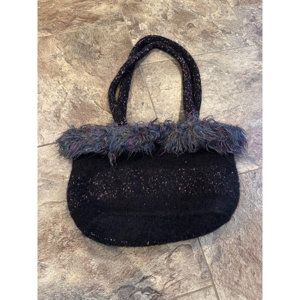 Black Knit Purse with Colorful Trim‎ Cute Novelty Shoulder Bag Y2K Vintage